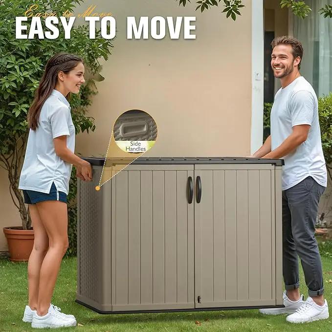 Greesum Outdoor Horizontal Storage Sheds 27 Cu.ft Resin Large Storaged Box Weather Resistance, Without Shelf, Easy to Assemble, Prefect for Garden, Patios, Backyards, Beige by GreenHaven Gardens