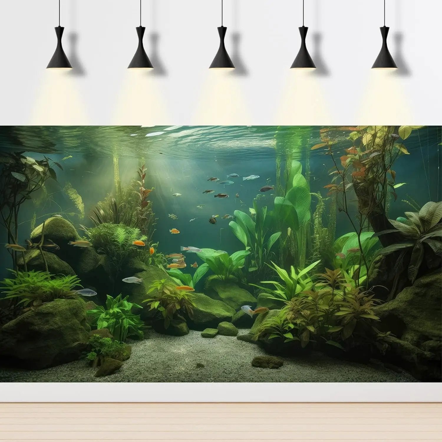 Under The Sea Aquarium Background Underwater Aquatic Plants Fish Tank Background Tropical Fish Rock with Moss Terrarium Background Undersea Green Grass with Sunbeams Terrarium Background 72x16in by GreenHaven Gardens