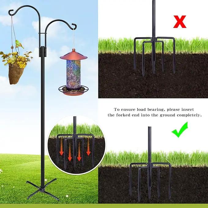 XDW-GIFTS Double Shepherds Hooks for Outdoor, 2-Pack Heavy Duty Garden Pole for Hanging Bird Feeder, Plant Baskets, Solar Light Lanterns, Garden Plant Hanger Stands with 5 Base Prongs by GreenHaven Gardens