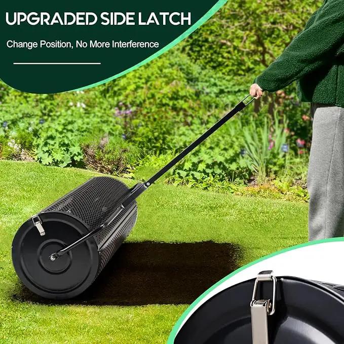 Compost and Peat Moss Spreader with Updated 2 in 1 ATV & T Shaped Handle, 16”WX48”L, Lawn and Garden Peat Moss Roller w/Laser Cutting Wire Mesh Baskets for Spreading Manure, Topsoil by GreenHaven Gardens
