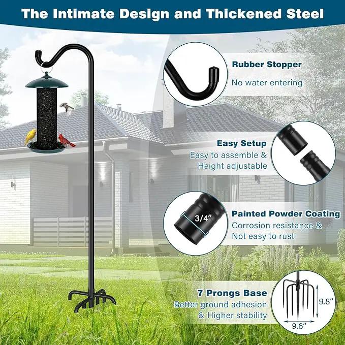 Gtongoko Shepherds Hook for Outdoor, 92 Inch Bird Feeder Pole with 7 Prongs Base, 3/4 Inch Thick Heavy Duty Adjustable Garden Hook for Hanging Plant, Hummingbird Feeder, Lantern, 1 Pack by GreenHaven Gardens