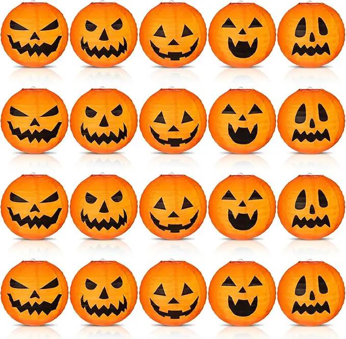 Retisee 20 Pcs 8 Inch Halloween Pumpkin Paper Lantern Halloween Jack O Lantern Paper Lantern Orange Pumpkin Lantern for Halloween Party Halloween Pumpkin Hanging Paper Lantern for Indoor Outdoor Decor by GreenHaven Gardens