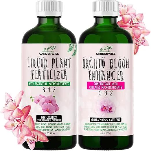 Orchid Fertilizer – Complete Orchid Plant Food Set 3-1-2 & 0-3-2 Liquid Fertilizers for Blooming, Root Growth – Optimal Orchids Care (2 x 16 OZ Bottles) by GreenHaven Gardens