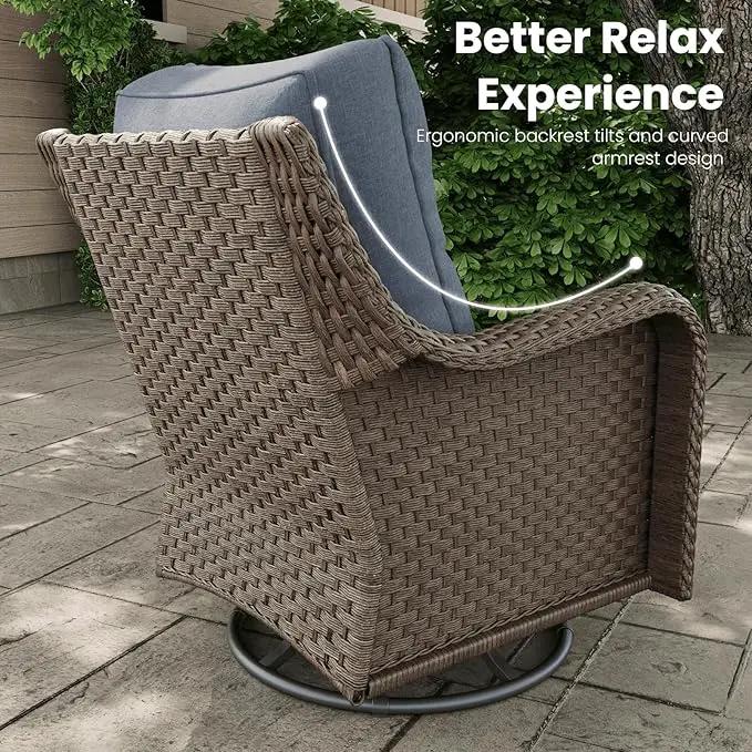 7 Pieces Outdoor Patio Furniture Sets with Rocking Swivel Chairs with 6-inch Thick Cushion and Fire Pit Table for Deck Lawn by GreenHaven Gardens