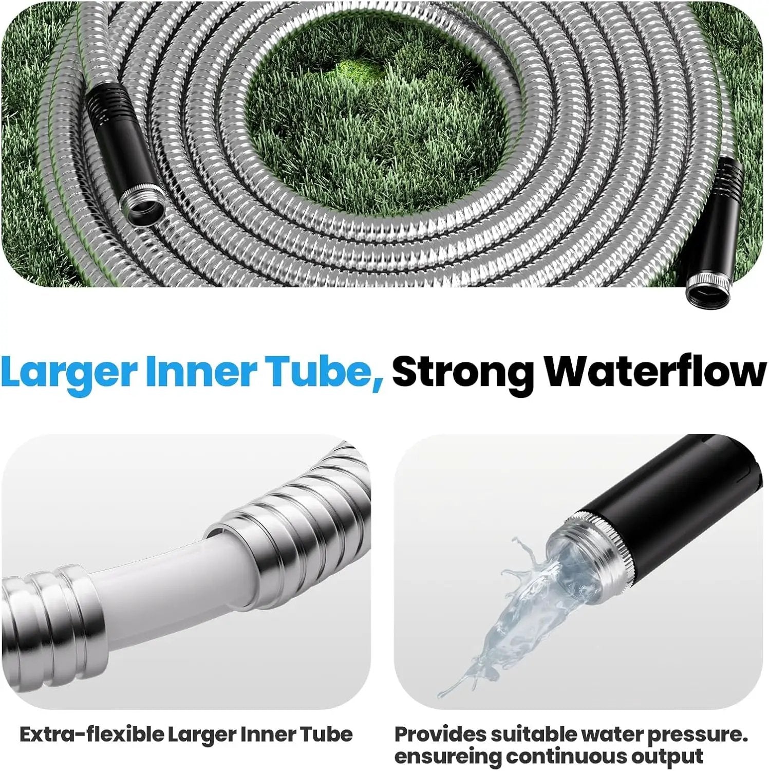 Garden Hose Metal 15 FT, Flexible Stainless Steel Water Hose, Kink Free, Connectable Short Hose, Lightweight & Durable, Crush Resistant Fitting, Puncture Proof Hose for Yard, Rv, 600 PSI 2025 New by GreenHaven Gardens