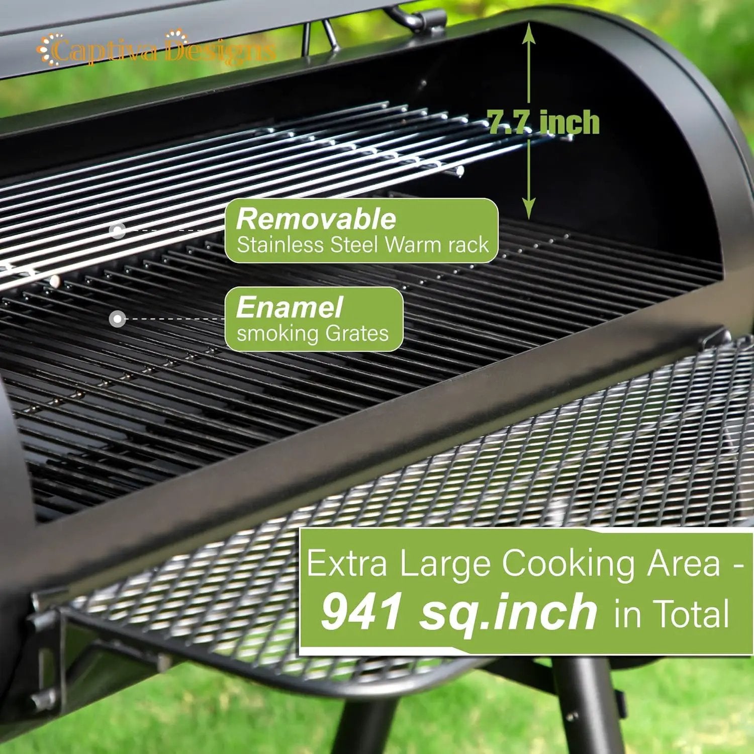 Captiva Designs Heavy Duty Outdoor Smoker,Extra Large Cooking Area(941 sq.in. in Total) Offset Smoker, Best Charcoal Smoker and Grill Combo for Outdoor Garden Patio and Backyard Cooking by GreenHaven Gardens
