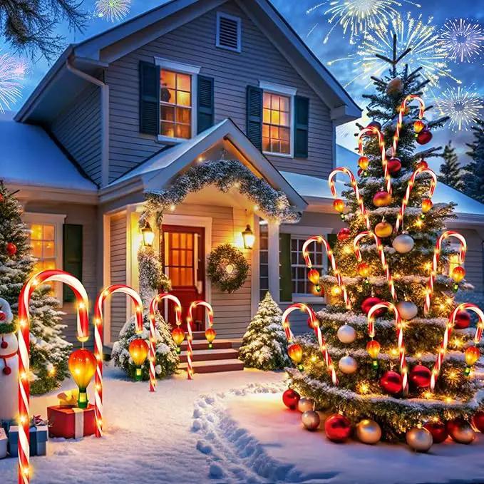 12 Pack Outdoor Solar Christmas Decorations, 180 Bright LED Solar Candy Cane Christmas Lights 8 Lighting Modes, Waterproof Outside Xmas Decorations with Lantern Decor Lights for Pathway Yard Garden by GreenHaven Gardens