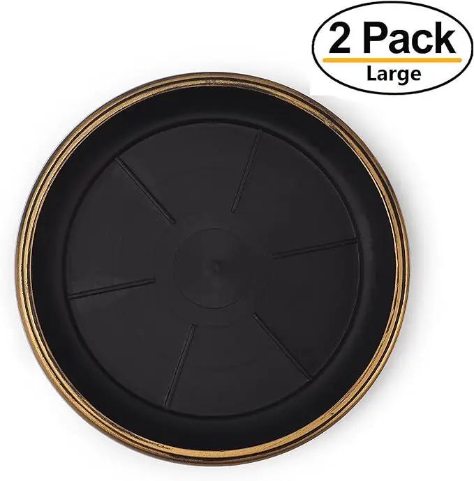 Decorative Heavy Duty Tray/Saucer (2 Pack) Rustic Medieval/French Country Look, Pot/Planter Base for Indoor/Outdoor Decor Use. Long Lasting, Reusable Light Weight (13 inches, Gold) by GreenHaven Gardens
