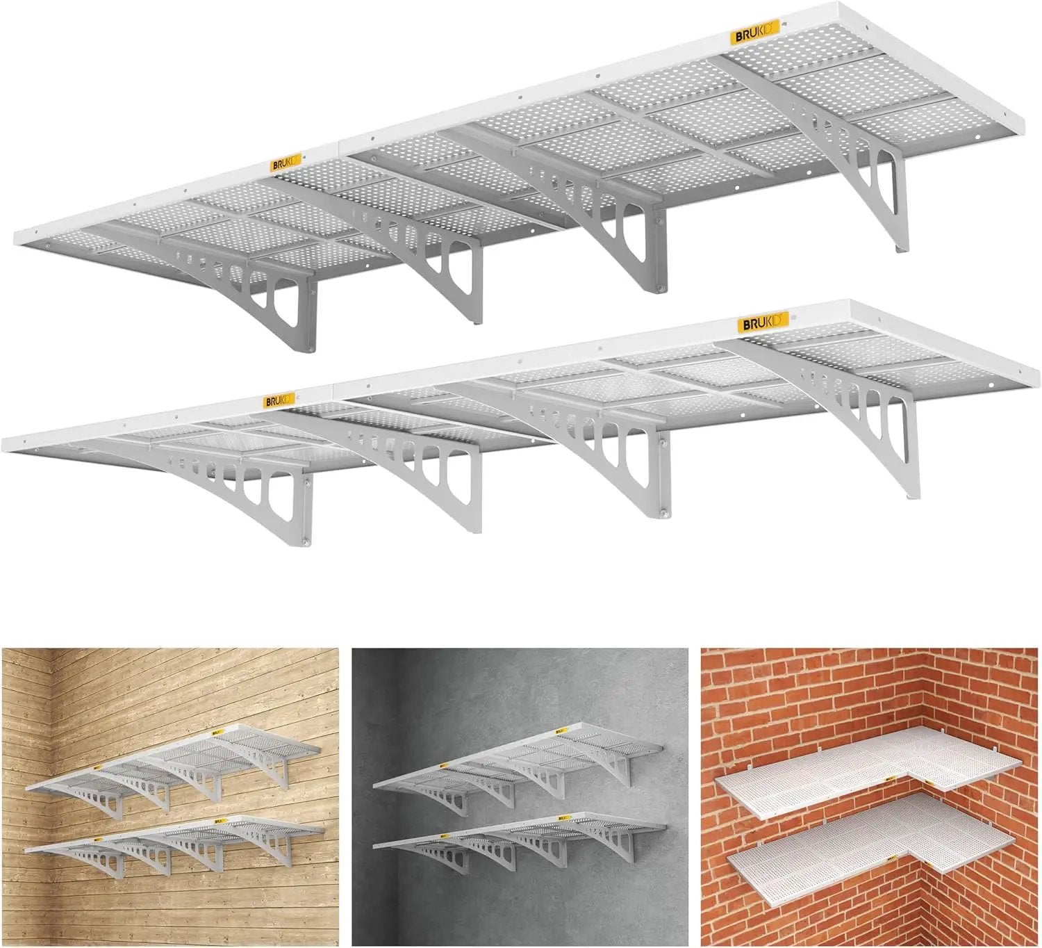 4Pack 2x3ft Adjustable Metal Garage Wall Shelving Heavy Duty Garage Storage Shelf Wall Mounted White by GreenHaven Gardens