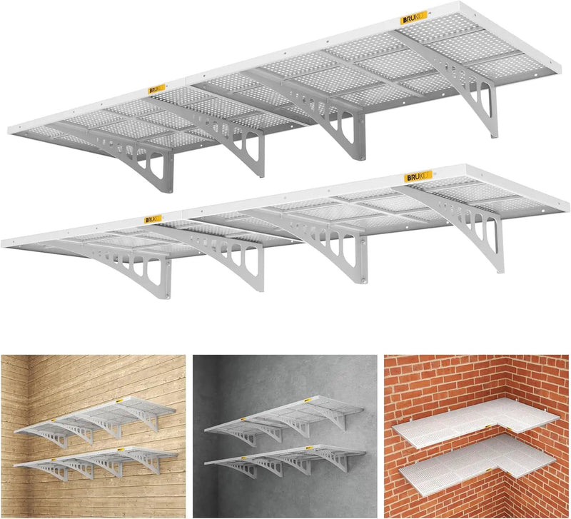 4Pack 2x3ft Adjustable Metal Garage Wall Shelving Heavy Duty Garage Storage Shelf Wall Mounted White by GreenHaven Gardens