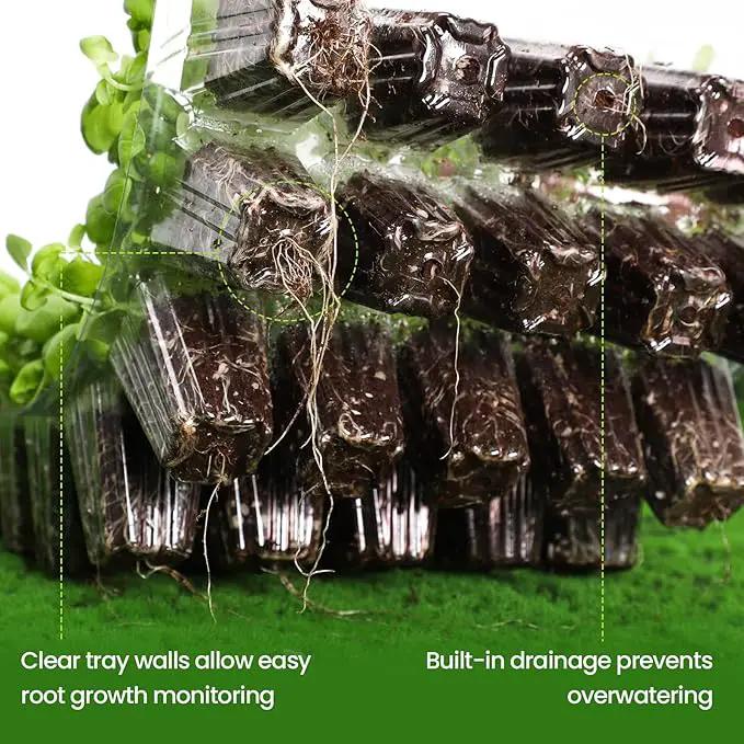 Bonviee 2-Pack Seed Starter Tray with Plant Light, Elevated Seedling Starter Trays Kits with Adjustable Humidity Domes and Clear Cell Tray, 12 Full Spectrum Led Lamp Beads for Plants Indoor-Clear by GreenHaven Gardens