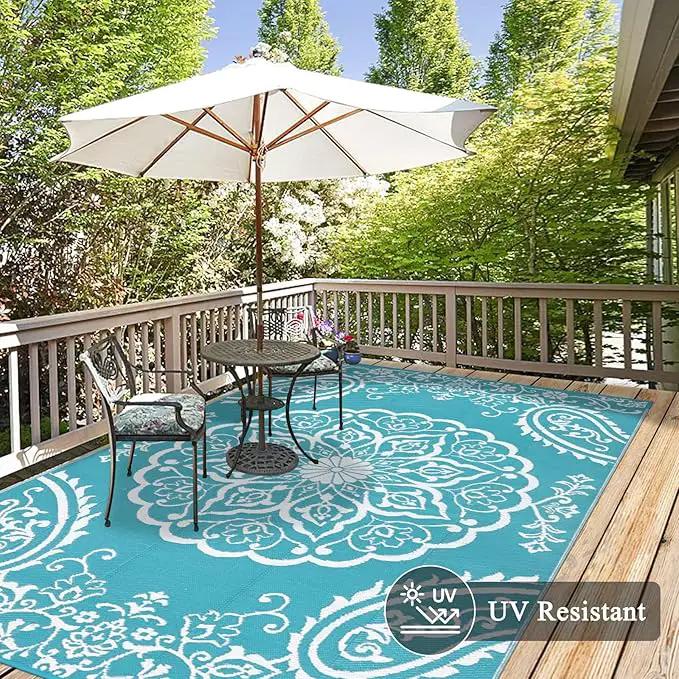 Pauwer Waterproof Outdoor Rug 5x8, Reversible Plastic Straw Patio Camping Rug, Indoor Outdoor RV Mat Carpet for Deck, Camper, Porch, Balcony, Backyard, Picnic, Boho Teal by GreenHaven Gardens