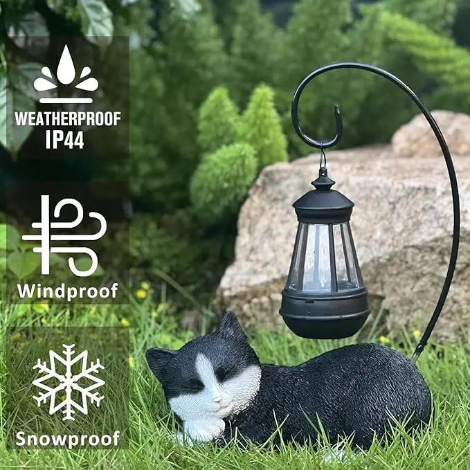 Solar Garden Outdoor Cat Statues Cute Resin Cat Figurine with Solar Lantern, 13 Inch Tall Outdoor Garden Cat Statue Decor for Pathway Yard Lawn Patio & Porch, Gift for Mom and Grandma by GreenHaven Gardens