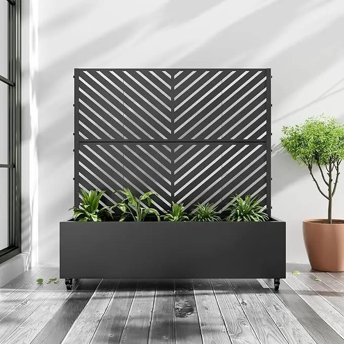 Casaphoria Metal Raised Garden Bed with Trellis and Wheels, 47"x47"x16" Planter Box for Climbing Plants, Vegetables & Vines, Features Drainage Holes and Privacy Screen (Black-Parallel) by GreenHaven Gardens