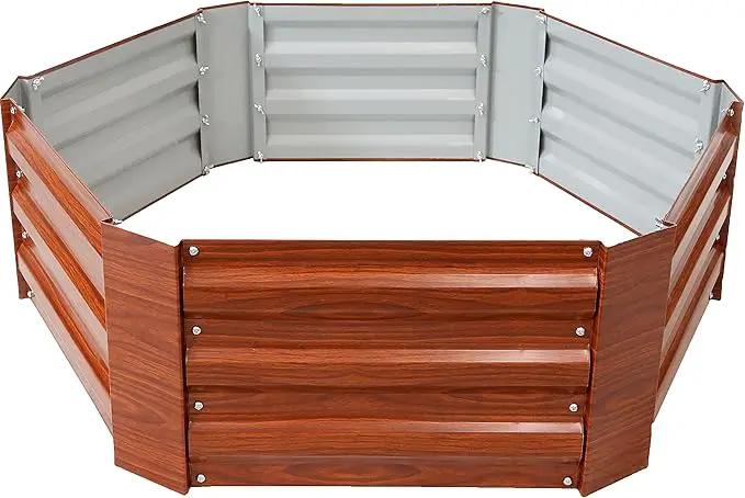 Sunnydaze 11.75" H Raised Metal Garden Bed - Galvanized Raised Garden Bed Outdoor for Vegetables and Flowers - Woodgrain - Hexagon by GreenHaven Gardens