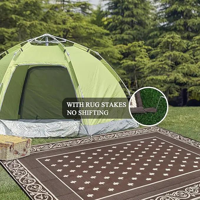 Pauwer Waterproof Outdoor Rug 8x10, Reversible Plastic Straw Patio Camping Rug, Indoor Outdoor RV Mat Carpet for Deck, Camper, Porch, Balcony, Backyard, Picnic, Bordered Brown by GreenHaven Gardens