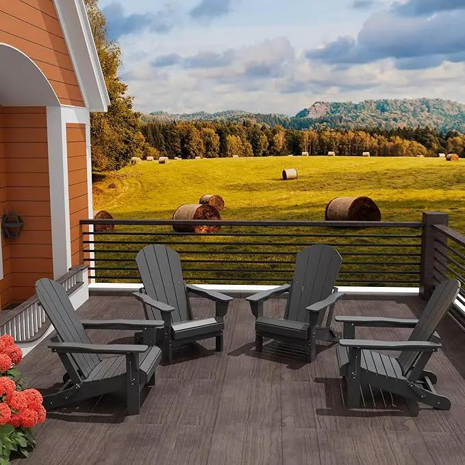 Westin Outdoors Laguna WO Home Furniture Adirondack Chair 4 PC Set Classic Outdoor Patio Folding Chair for Bon Fire Pit Lawn Backyard Beach Plastic Weather-Resistant (Gray) by GreenHaven Gardens