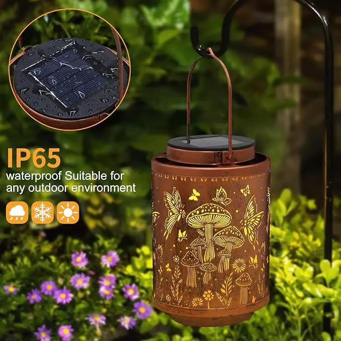 2 Pack Solar Lanterns Outdoor Waterproof Butterfly Garden Decor Gifts for Women Mon Grandma Metal Hanging Solar Lights Decoration for Outside LED Lanterns for Yard Patio Lawn(Mushroom) by GreenHaven Gardens
