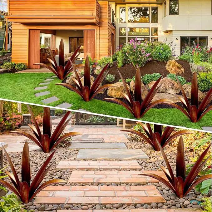 DIY Metal Agave Plant Art Yard Tequila Art Sculpture, Tequila Rustic Garden Sculpture Statue Outdoor Decor,Agave Metal Plants for Yard, Garden Lawn Ornaments (9 Leaves -Yellow) by GreenHaven Gardens