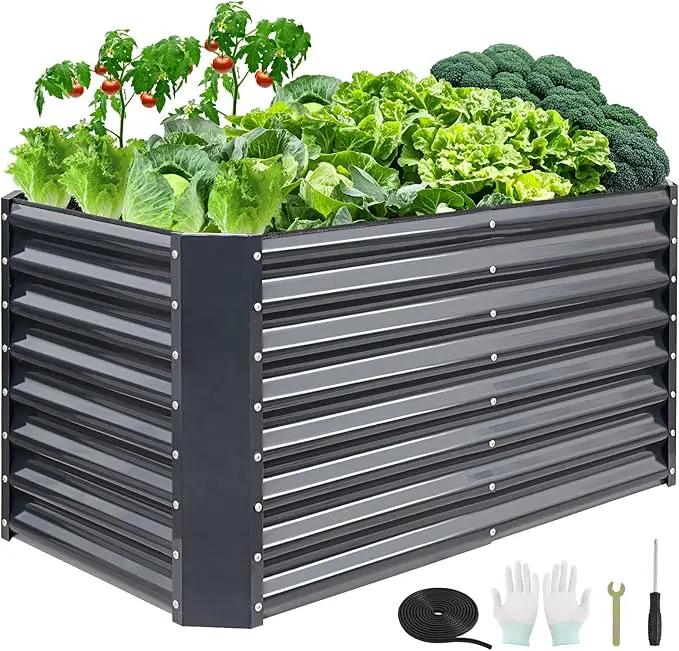 4x2x2ft Raised Garden Bed - Galvanized Deep Root Planter Boxes Outdoor with Wing Nuts and Safety Edges for Gardening Vegetables, Flowers, Herbs, Succulents - Gray by GreenHaven Gardens