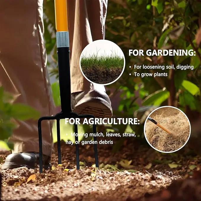 Garden Fork, 4-Tines Pitchforks,45-Inch Pitchfork for Gardening,Fiberglass Digging Fork Pole, D-Handle by GreenHaven Gardens
