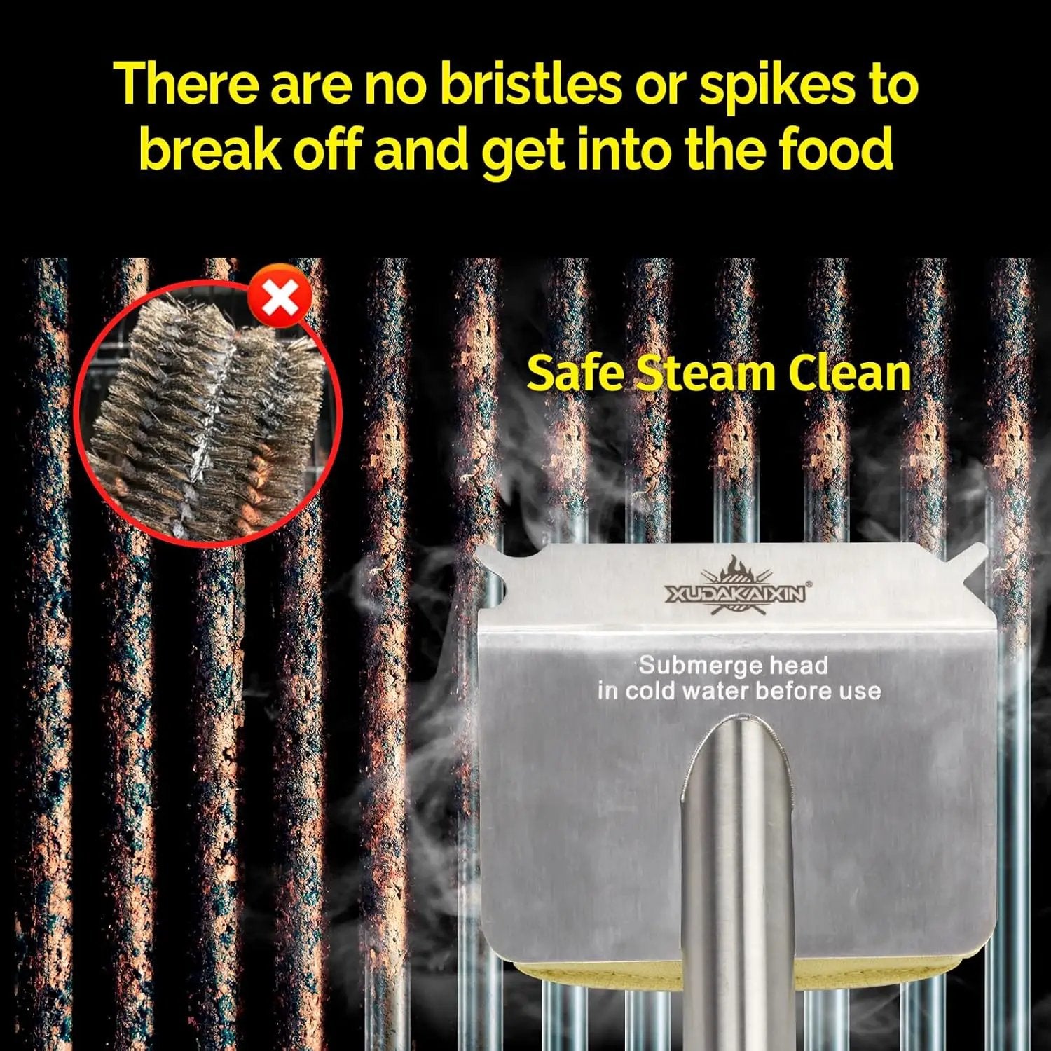 Grill Brush Bristle Free,BBQ Replaceable Scraper Cleaning Head,Safe Grill Accessories for Cast Iron Grates/Porcelain/Weber Gas/Charcoal Grill,Grill Brush for Outdoor Grill-Yellow by GreenHaven Gardens