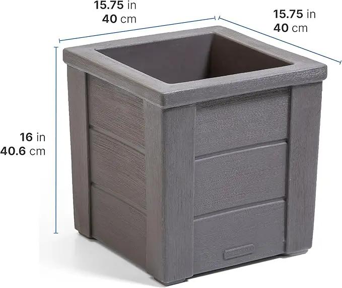 Step2 Lakewood Square Planter Box, Outside All-Season All-Weather Gardening Pot for Patio and Front Porch, Dark Cedar, 2-Pack by GreenHaven Gardens