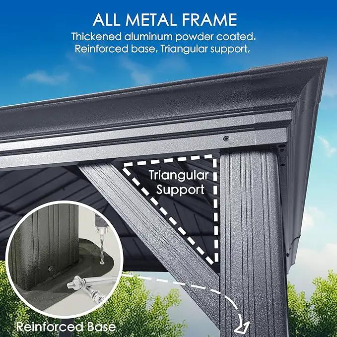Kozyard Alexander 12' X 12' Aluminum Hardtop Gazebo with Galvanized Steel Double Roof Canopy, Curtain and Netting, Permanent Gazebo Pavilion for Patio, Backyard, Deck, Lawn (Gray) by GreenHaven Gardens