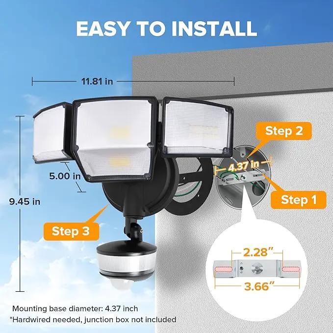 LUTEC 84W 9500LM LED Security Light Motion Sensor Outdoor Lights with Night Light, 4 Head LED Flood Lights Outdoor 5000K Daylight, IP65 Waterproof, Motion Detected Lights for Outside (Black) by GreenHaven Gardens