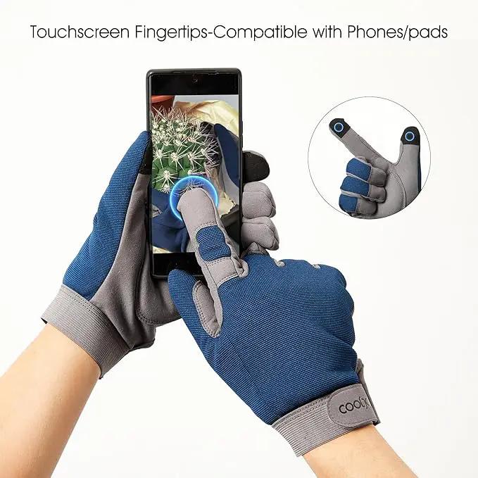 COOLJOB Thorn Proof Garden Gloves with Touchscreen Fingers for Men, Rose Pruning Work Gloves with Palm Cushion for Gardener, Farmer and Landscaper (Navy 1 Pair Small) by GreenHaven Gardens