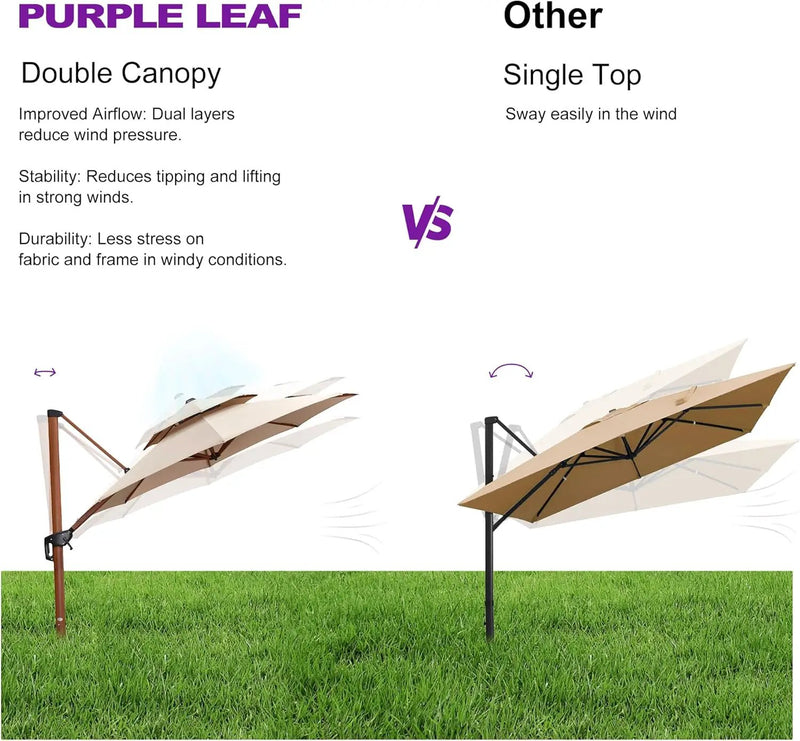 PURPLE LEAF 10ft Patio Umbrella Outdoor Round Umbrellas Large Cantilever Umbrella Windproof Offset Umbrellas Heavy Duty Sun Umbrella for Garden Deck Pool Patio, Beige by GreenHaven Gardens