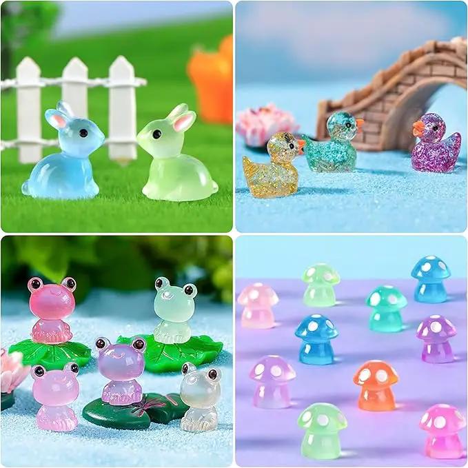 122Pcs Luminous Mini Resin Animal Figurines Glow in The Dark Cute Rabbits Frogs Mushrooms Glitter Ducks 4 Combination Miniature Figurines Set for Office Garden Decoration Aquarium Home Party Decor by GreenHaven Gardens