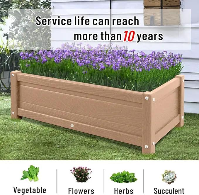 HDPE Raised Planter Box Outdoor,Rot-Resistant and Non-Cracking,Raised Beds for Gardening 29.5 * 14.4 * 9.8 in for Yard,Lawn,Outdoor Planter Boxes Rectangle with Drainage Holes Brown by GreenHaven Gardens
