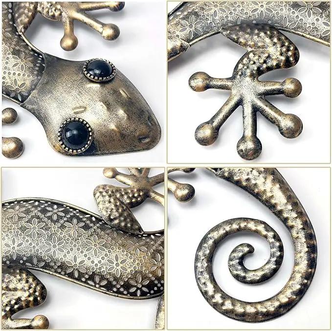 LIFFY Gecko Metal Wall Art Decor 2 Pack 15 Inch - Indoor & Outdoor Lizard Wall Art Hanging Sculpture for Home and Garden by GreenHaven Gardens