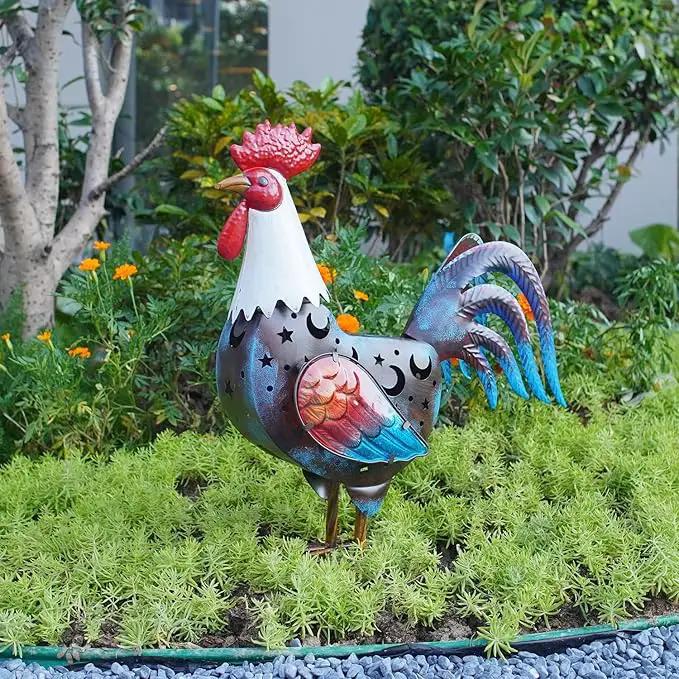 LIFFY Solar Rooster Outdoor Decor,18" Metal Rooster Yard Decor with LED Lights,Chicken Home Decorative Ornaments,Garden Statues for Outside Patio Backyard Landscape Lawn by GreenHaven Gardens