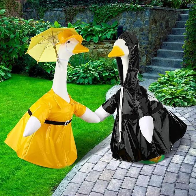 Frienda 2 Set Porch Goose Outfits Clothes 23 Inch Garden Raincoat Flag Bee Fishing Style Goose Costume for Lawn Patio Valentine's Day Decor by GreenHaven Gardens