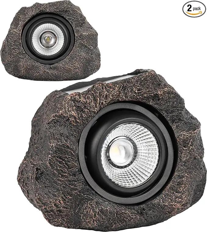 Solar Rock Lights, 2 Pack Outdoor Decorative Garden Spotlights for Pathway, Walkway, Yard, Landscape, Patio (Dark Brown) by GreenHaven Gardens