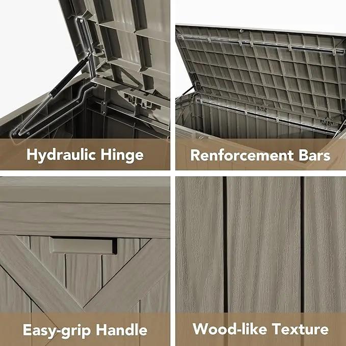 Devoko 120 Gallon Deck Box Resin Outdoor Storage Box Waterproof for Patio, Large Outdoor Storage Bench Lockable for Outside (Brown) by GreenHaven Gardens