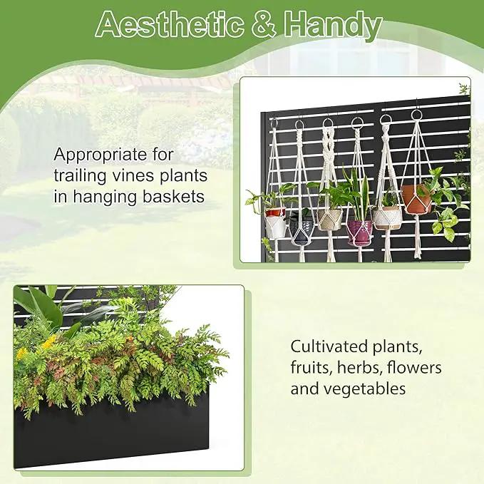 Trellis for Climbing Plants Outdoor，Mental Garden Bed with Drainage Holes Outdoor Privacy Screen Design Tall planters for herb Flower Vegetables 73"x47"x16", Black-Louvered by GreenHaven Gardens