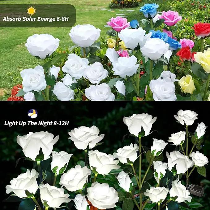 Solar Garden Lights, Solar Outdoor Lights with More Realistic 10 Rose Waterproof Solar Powered Flowers Lights for Outside Patio Yard Pathway Decorations, 2 Pack White by GreenHaven Gardens