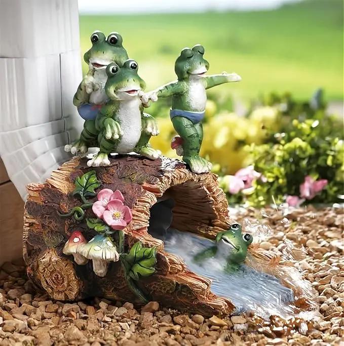 Gardener Frog Gutter Downspout Extension & Statue, Green Granite Frog Guardian, 3 x 4" Downspout Splash Block Extender by GreenHaven Gardens