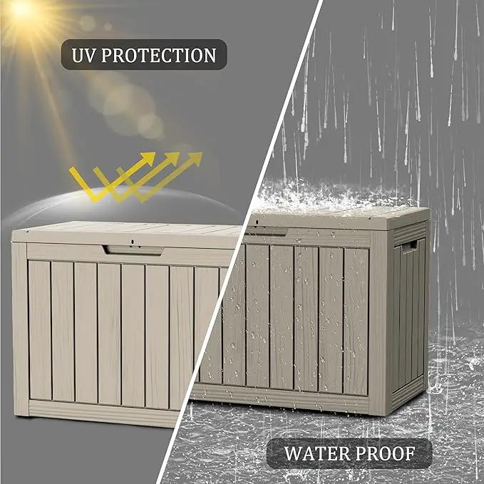 45 Gallon Patio Storage Box - Waterproof Deck Box for Outdoor Toys, Space-Saving Resin Chest with Lock for Cushions & Pool Gear, UV-Resistant, Ash Grey by GreenHaven Gardens