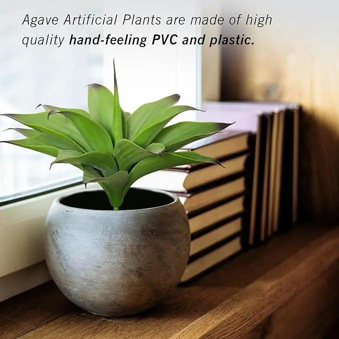 Fake Plants Artificial Agave Plants,Large UV Resistant Fake Agave Planters for Indoor and Outdoor Decorating Tropical Plant Succulents Greenery Indoor Decor13.8 (2Pack, Dark Green) by GreenHaven Gardens