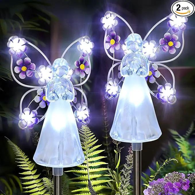 GIGALUMI Solar Angel Garden Stake Lights - 2 Pack Angel Solar Lights Outdoor Garden, Eternal Light Angel with 7 LEDs for Cemetery Grave Decorations, Memorial Gift, Christmas Yard Art, Sympathy Gifts by GreenHaven Gardens