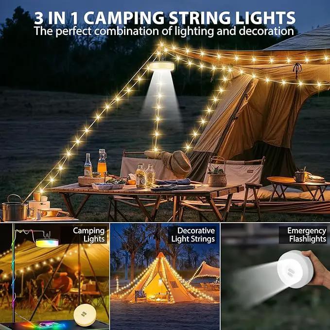 Camping String Lights, 4 in 1 Quick Storage 32.8FT Rechargeable Tent Lights with 6 Modes Hanging Waterproof Camp Lamp Camping Essentials for AwnTent Hiking Garden Bedroom Festival (Warm White)-2Pack by GreenHaven Gardens