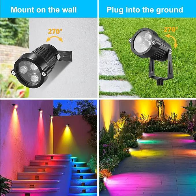 OurLeeme Lawn Flood Light Stake, 2-in-1 Waterproof Outdoor Remote controlle Landscape Lighting Spotlight Wall Light for Yard Garden Driveway Pathway Pool (4 Pack) by GreenHaven Gardens