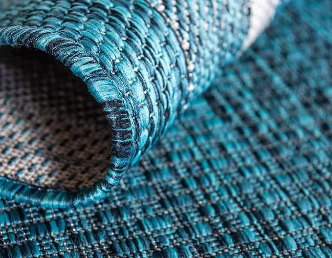 Unique Loom Outdoor Border Collection Area Rug - Soft Border (8'x 11' 4" Rectangle, Teal/ Ivory) by GreenHaven Gardens