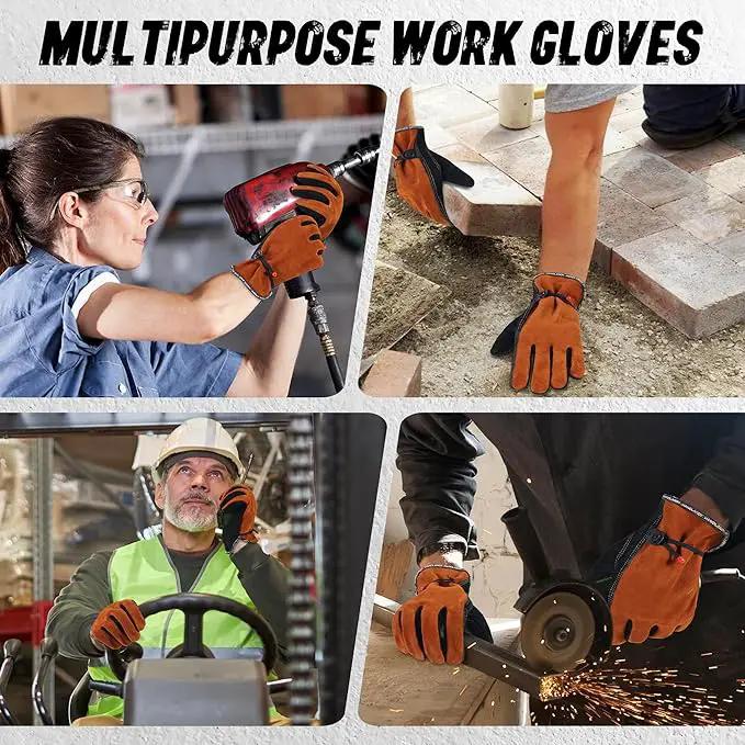 HLDD HANDLANDY Leather Work Gloves for Men & Women, Adjustable Wrist Cowhide Gardening Glove with Reinforced Palm for Driver by GreenHaven Gardens