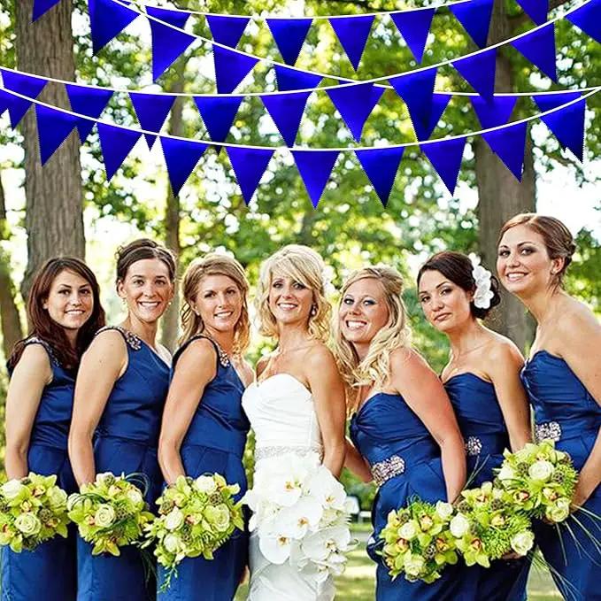 Royal Blue Party Decoration Navy Blue Triangle Pennant Banner Flag Dark Blue Metallic Fabric Bunting Garland for Graduation Wedding Retirement Bridal Shower Birthday Nautical Ahoy Achor Party Supplies by GreenHaven Gardens