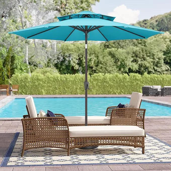 9ft Outdoor Patio Umbrella - 2 Tiers Table Umbrella Waterprool UV Protection, Sombrillas de Patio with Push Button Tilt&Crank, Sun Umbrella for Pool, Porch, Garden, Backyard(Sky Blue) by GreenHaven Gardens